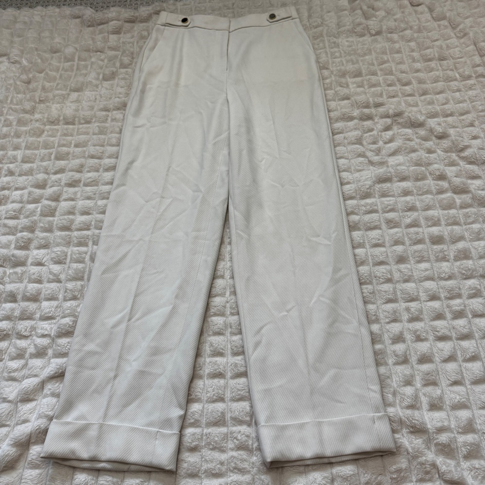 NEW Ann Taylor 4 Ivory Textured Dress Pants Cuffed Classic Minimalist Career